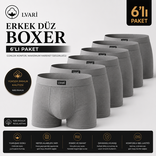 Pamuklu Likralı 6'lı Erkek Boxer
