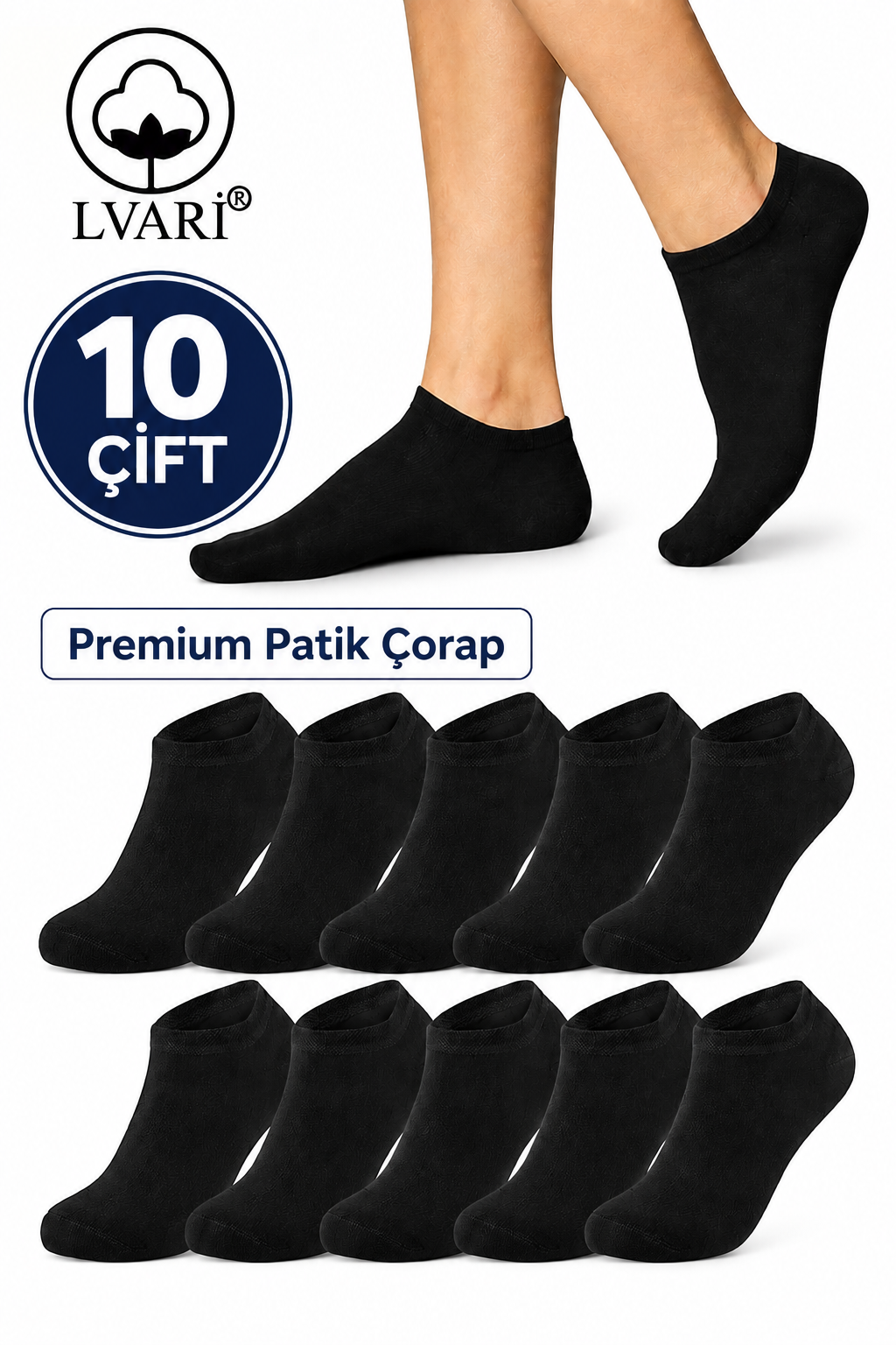 10 Çift Unisex Pamuklu Patik Çorap Terletmeyen Günlük Kullanım