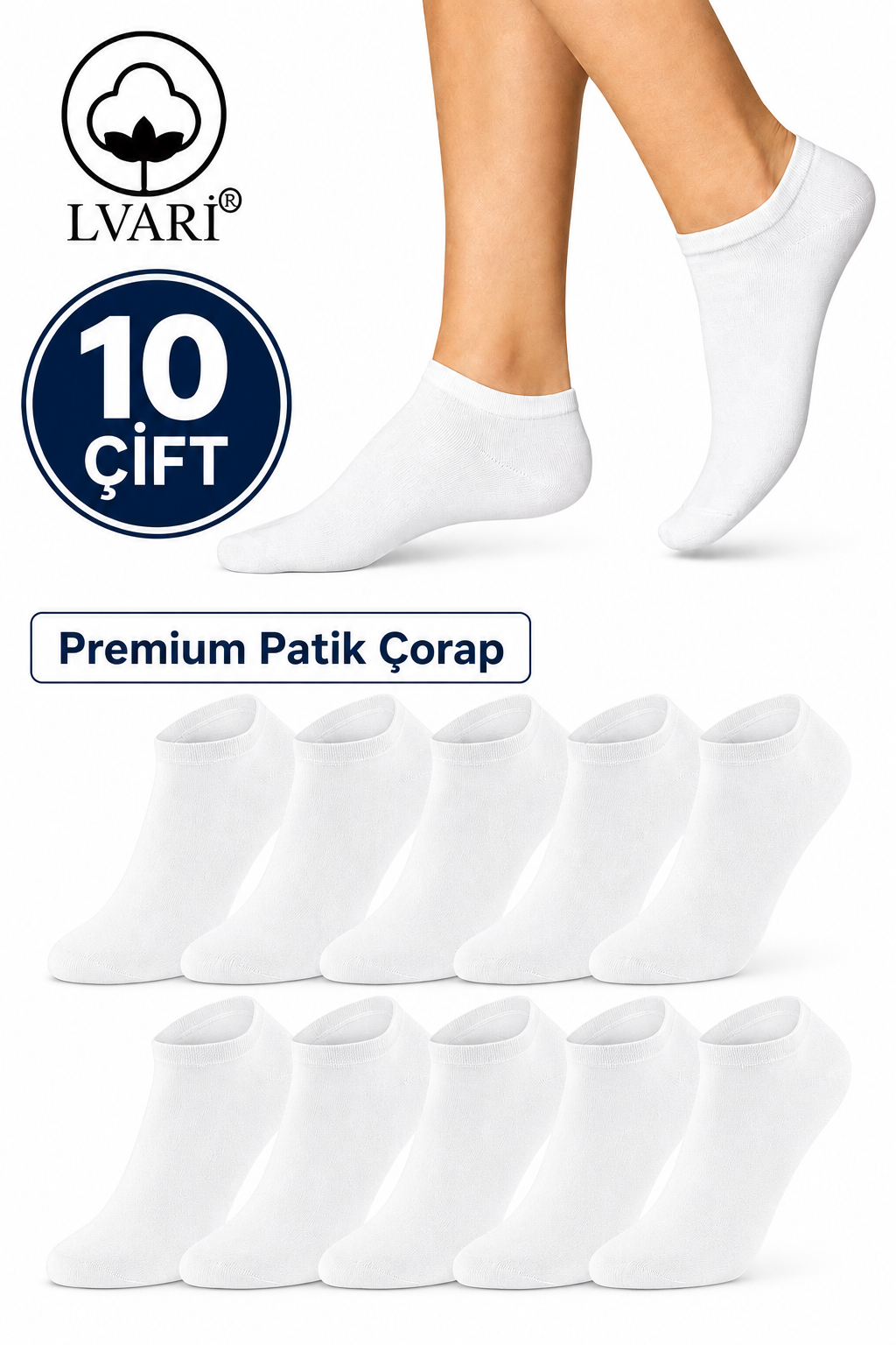 10 Çift Unisex Pamuklu Patik Çorap Terletmeyen Günlük Kullanım