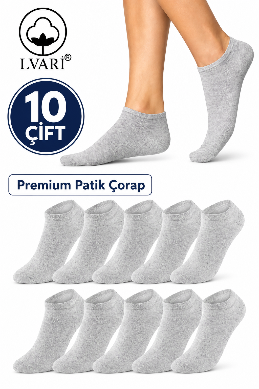 10 Çift Unisex Pamuklu Patik Çorap Terletmeyen Günlük Kullanım