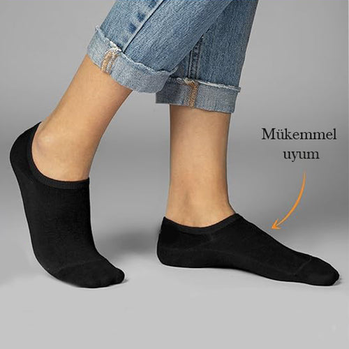 10 Çift Unisex Pamuklu Görünmez Sneaker Patik Çorap - Kaymaz Topuk Terletmeyen Günlük Kullanım
