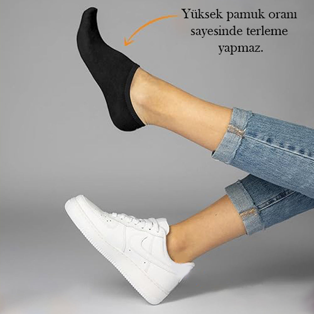 10 Çift Unisex Pamuklu Görünmez Sneaker Patik Çorap - Kaymaz Topuk Terletmeyen Günlük Kullanım